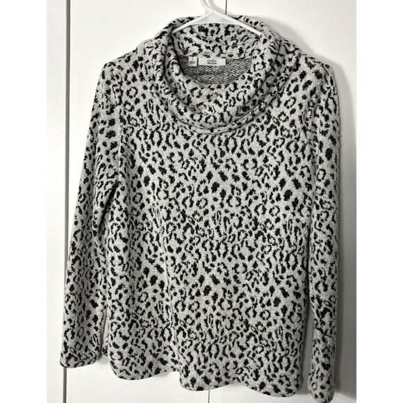 croft & barrow Sweaters - Croft & Barrow Cheetah Design Soft Turtleneck Sweater Black/White Small